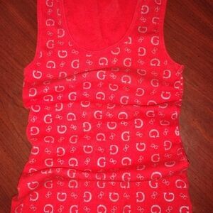 Guess Red Tank Top with Silver Glitter Logo
